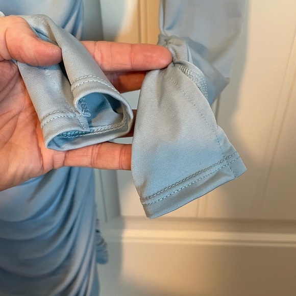 House of CB London Deana Powder Blue Jersey Asymmetric Mini Shirt Dress small - Picture 7 of 7